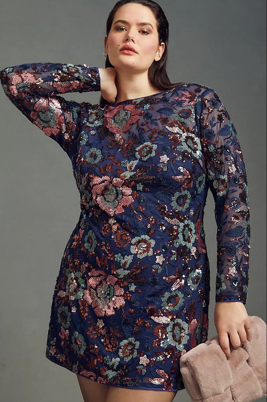 BY ANTHROPOLOGIE Sequin Mini Dress Navy Blue Pink Sz 12 NWT $248 {3T30}